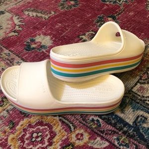 Platform rainbow crocs